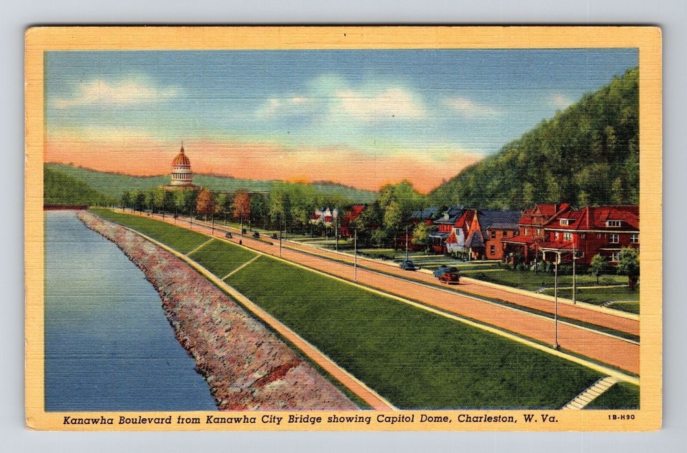 Charleston WV-West Virginia, Kanawha Boulevard, Capitol Dome, Vintage Postcard