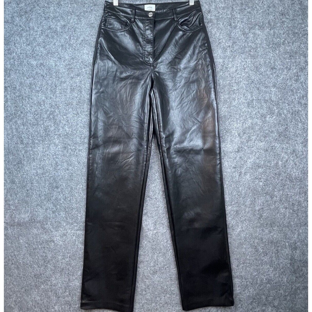 Wilfred Womens Black Faux Leather Straight Leg Vegan Pleather Pants Size 6