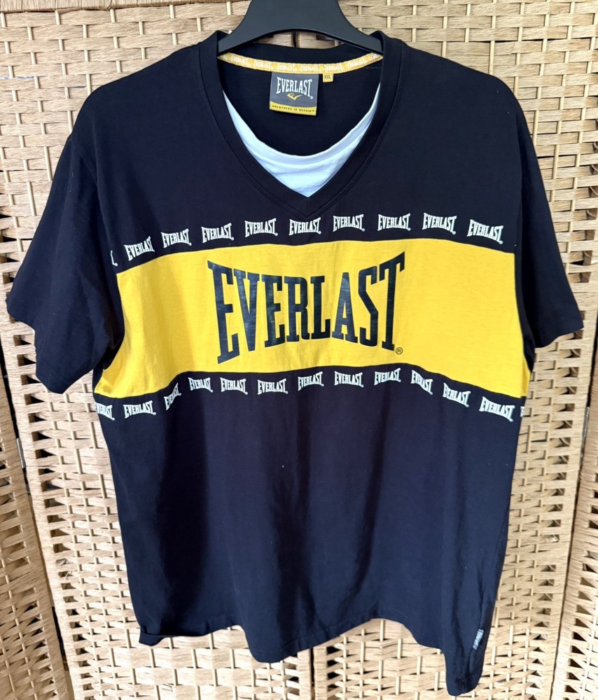 Everlast Boxing Heritage Mens T-Shirt Black & Yellow XXL 2XL Vintage Tee Cotton