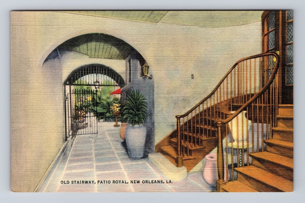 New Orleans LA-Louisiana, Patio Royal, Old Stairway, Antique Vintage Postcard