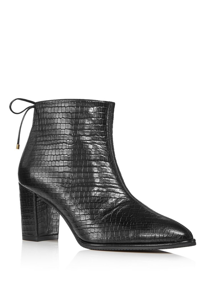 STUART WEITZMAN Black Croc Leather Block Heel Booties Size 5