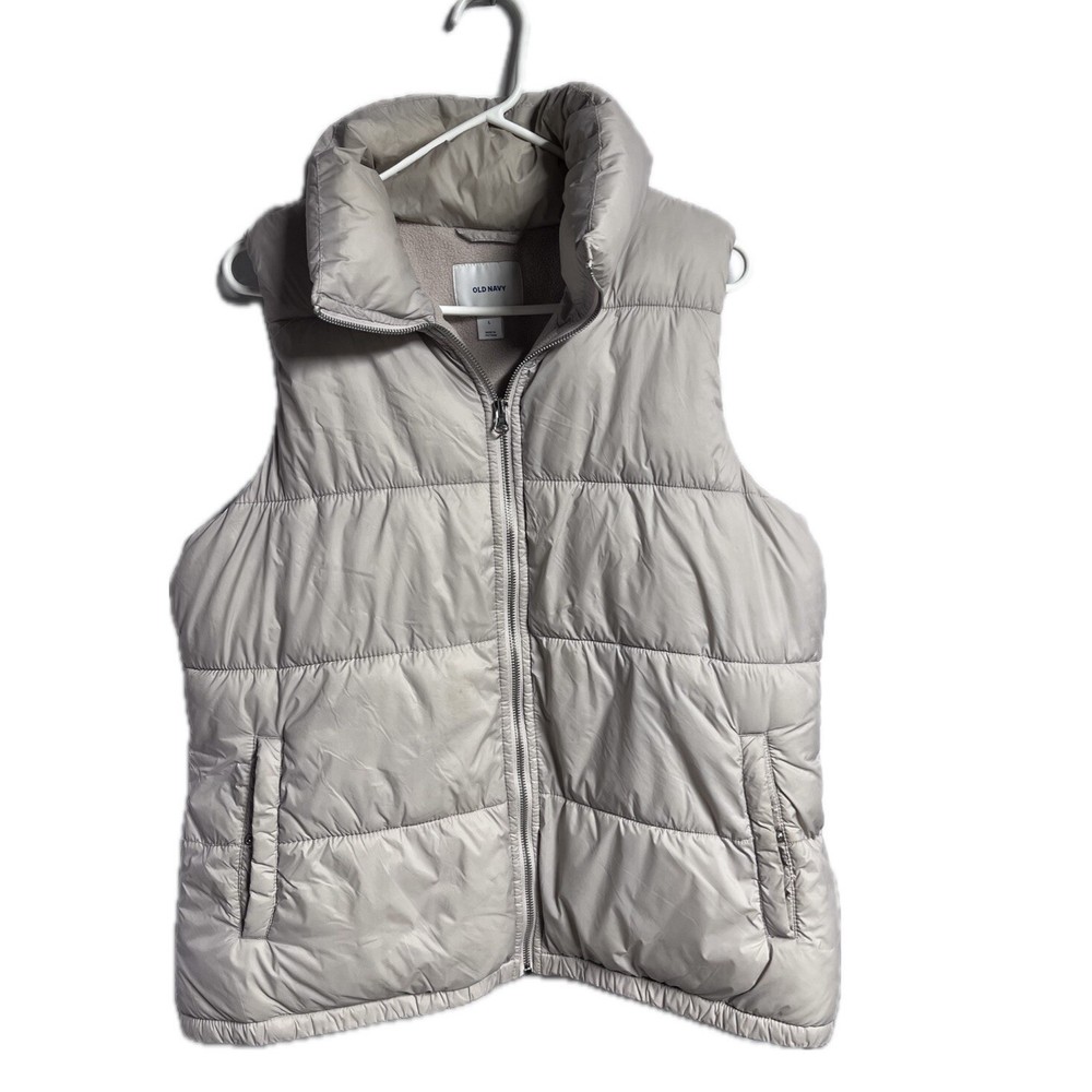 OLD NAVY Women's Large  Puffer Vest Beige Full Zip Higher Neck