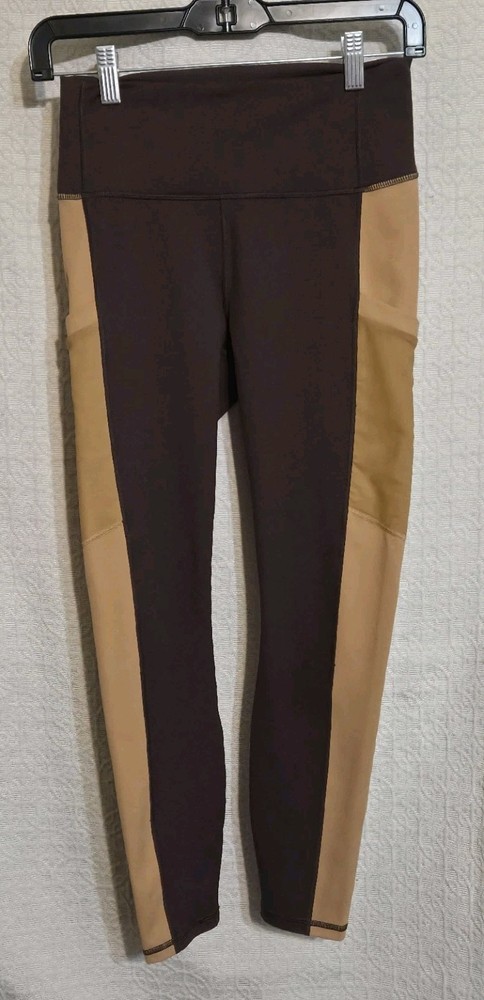 Fabletics PowerHold Colorblock High Rise Ankle Leggings Brown Tan Size S