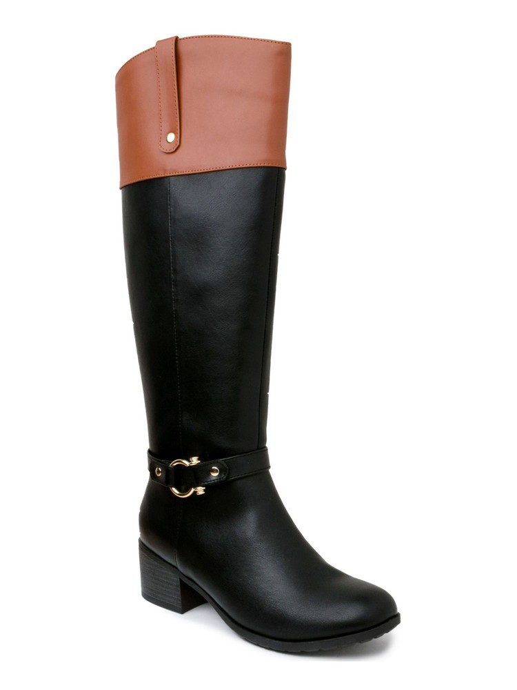 KAREN SCOTT Womens Black Croc Harness Straps Vickyy Almond Riding Boot 7