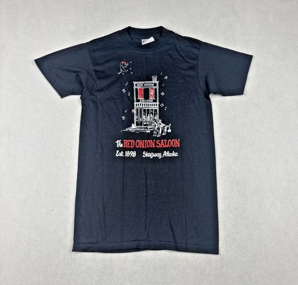 Hanes 50-50 VTG USA Made Red Onion Saloon T Shirt Alaska Single Stitch Small