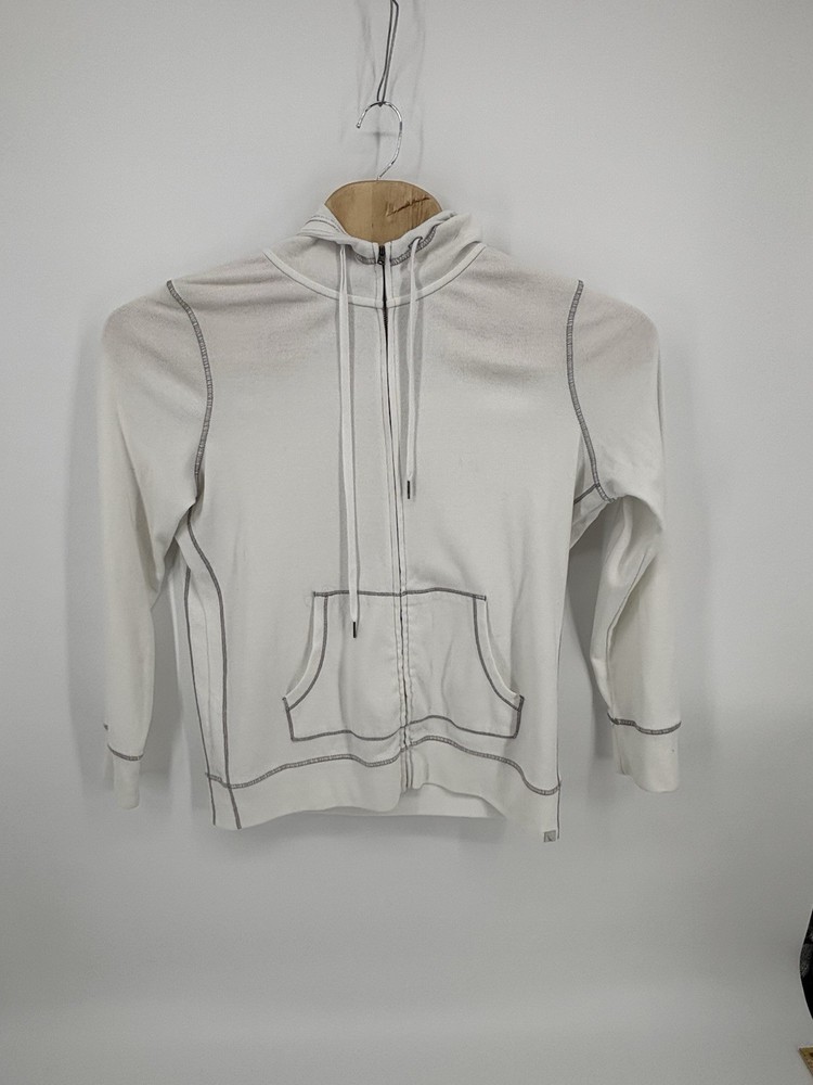 Eddie Bauer Legend Wash Hoodie Women’s Full Zip White Contrast Stitching Small