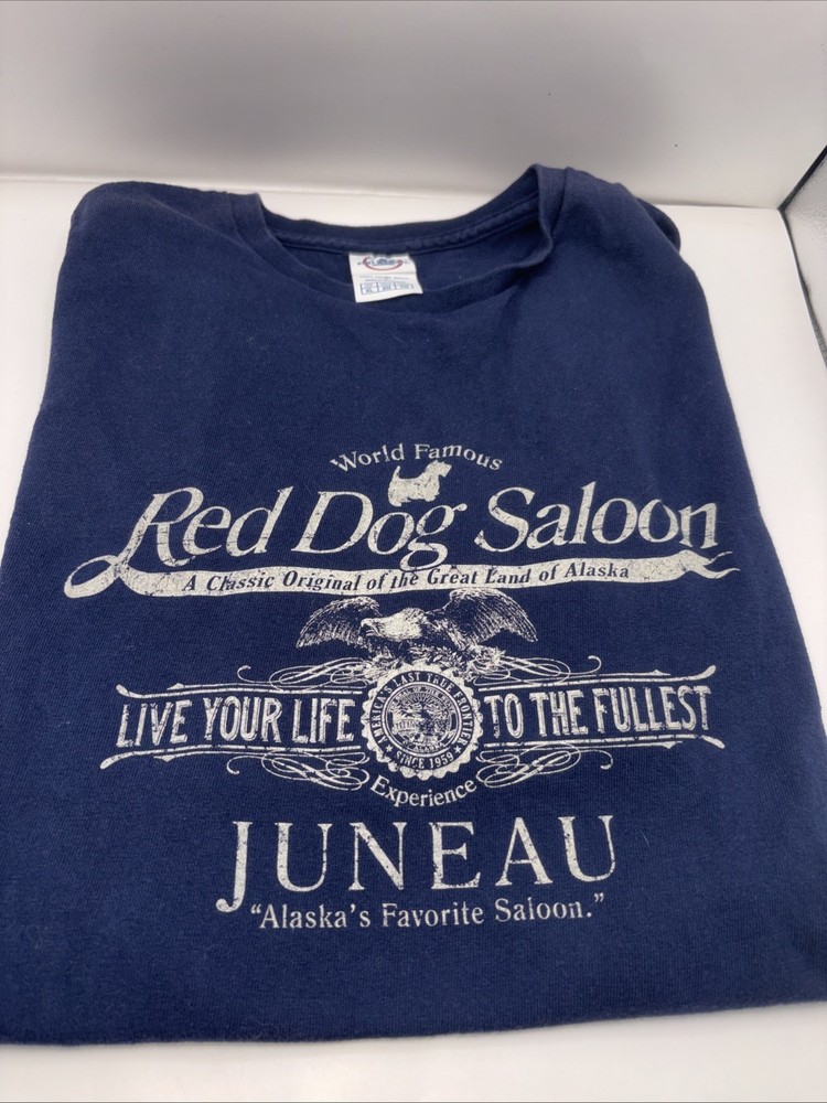 Vtg Red Dog Saloon Juneau Alaska T Shirt XL Blue Travel Souvenir FREE SHIP