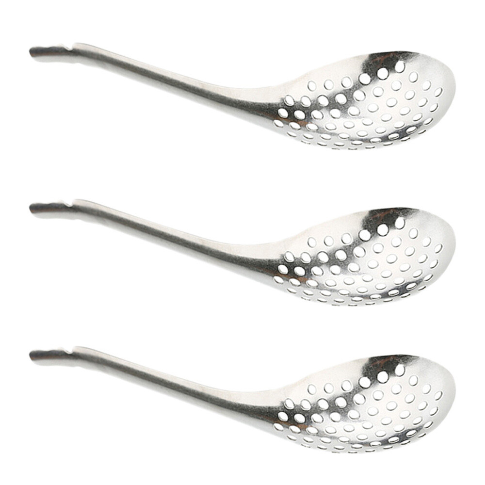3PCS Stainless Steel Slotted Serving Spoons Caviar Colander for Kitchen Silver