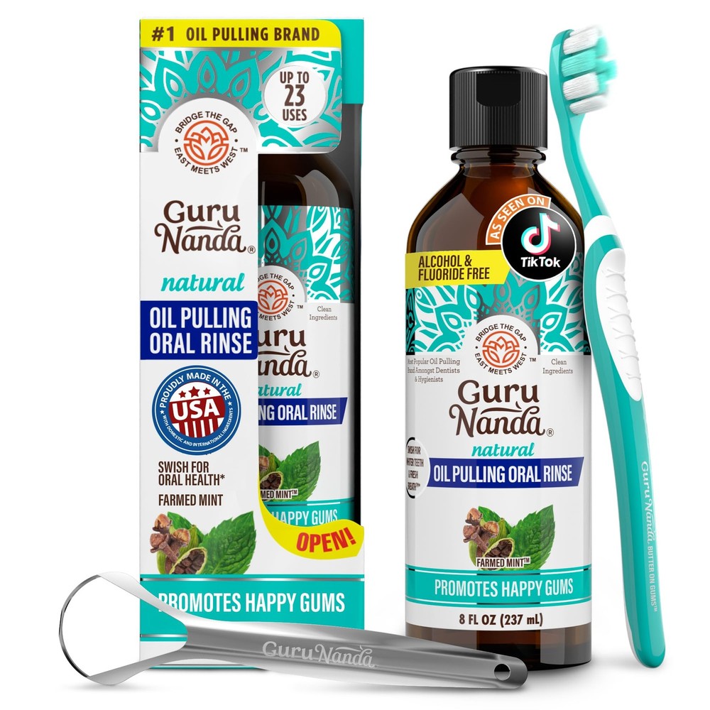 GuruNanda CocoMint Oil Pulling Mouthwash for 8 Fl Oz (Pack of 1), Clear