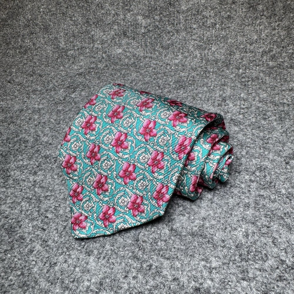 Gianni Versace Necktie 100% Silk Tie Men Pink Teal Floral Geometric Italy