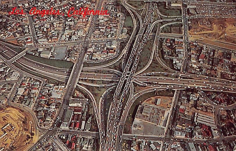 Postcard CA: Aerial View, Los Angeles Highways, California, Posted 1963