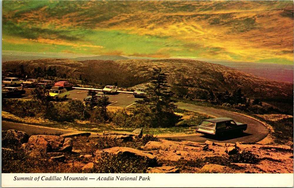 Vtg Postcard 1960s Summit of Cadillac Mountain at Sunset Acadia National Park ME-image