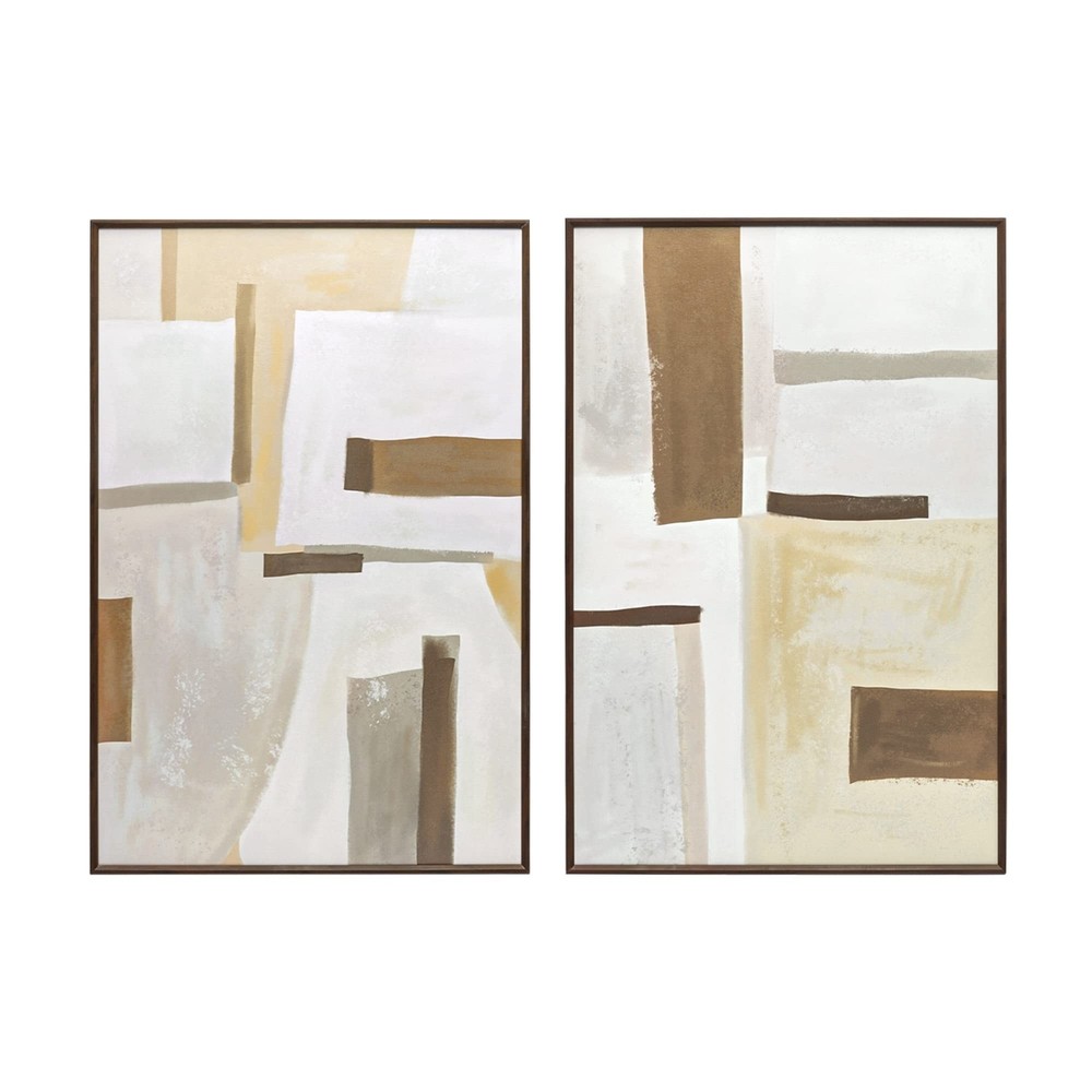 ArtbyHannah Large Framed Wall Art, Neutral Beige Canvas Wall Art with Abstrac...-image