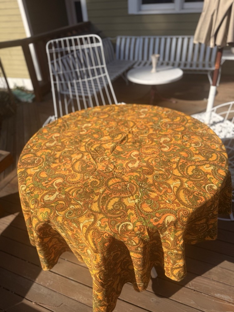 Vtg Cotton Paisley Woven Tablecloth 68x86 Rectangle NWOT Deadstock 1970s