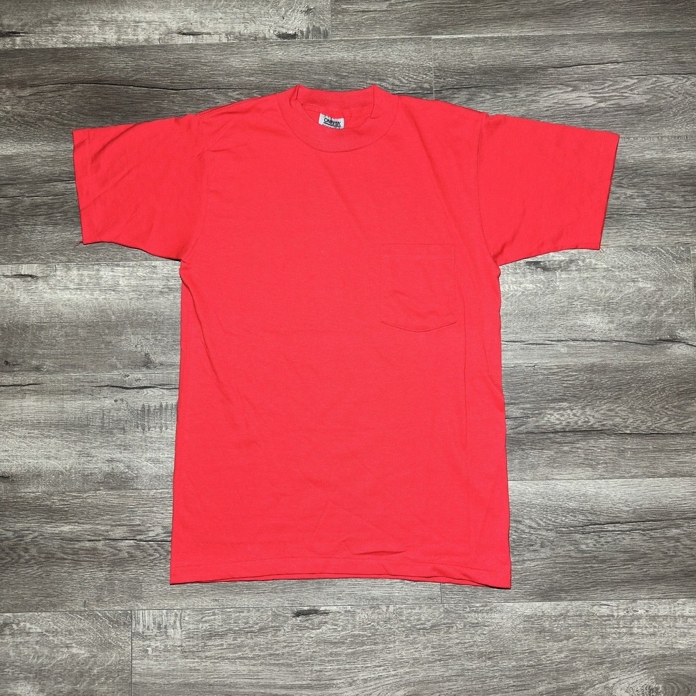Vintage Oneita Red Blank Single Stitch T Shirt / Size M / Pocket Tee