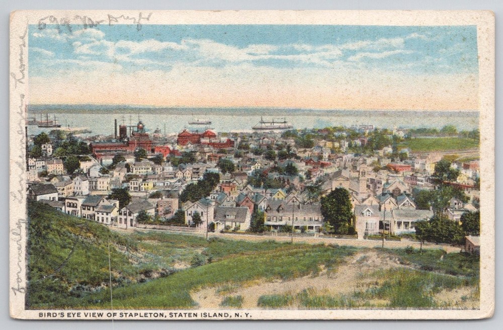 Stapleton Staten Island NY Bird's Eye View Early 1900s Waterfront Postcard