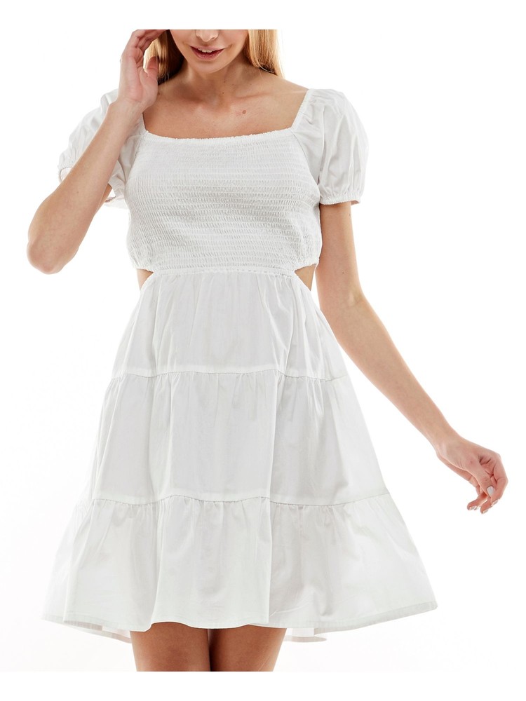PLANET GOLD Womens White Unlined Pouf Sleeve Short Fit + Flare Dress XL