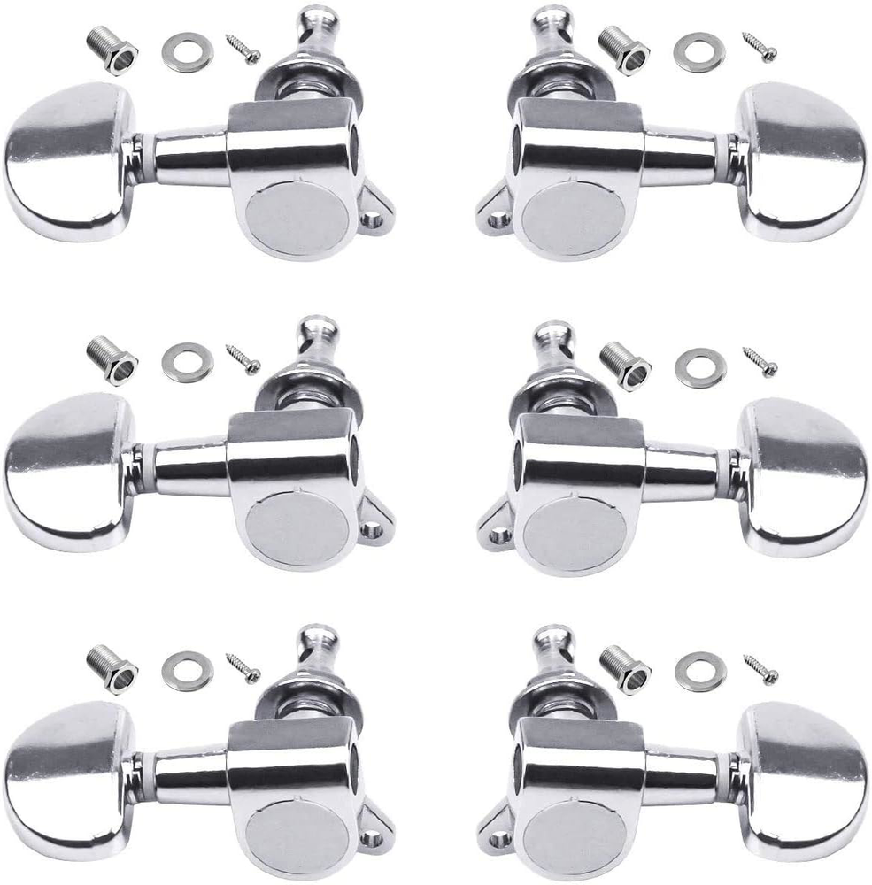 6PCS Acoustic Guitar Tuning Pegs Machine Heads Enclosed Locking Tuners Chrome