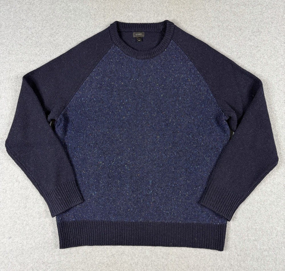 J Crew Sweater Mens Large Blue Crew Neck Pullover Knit Colorblock Wool Casual