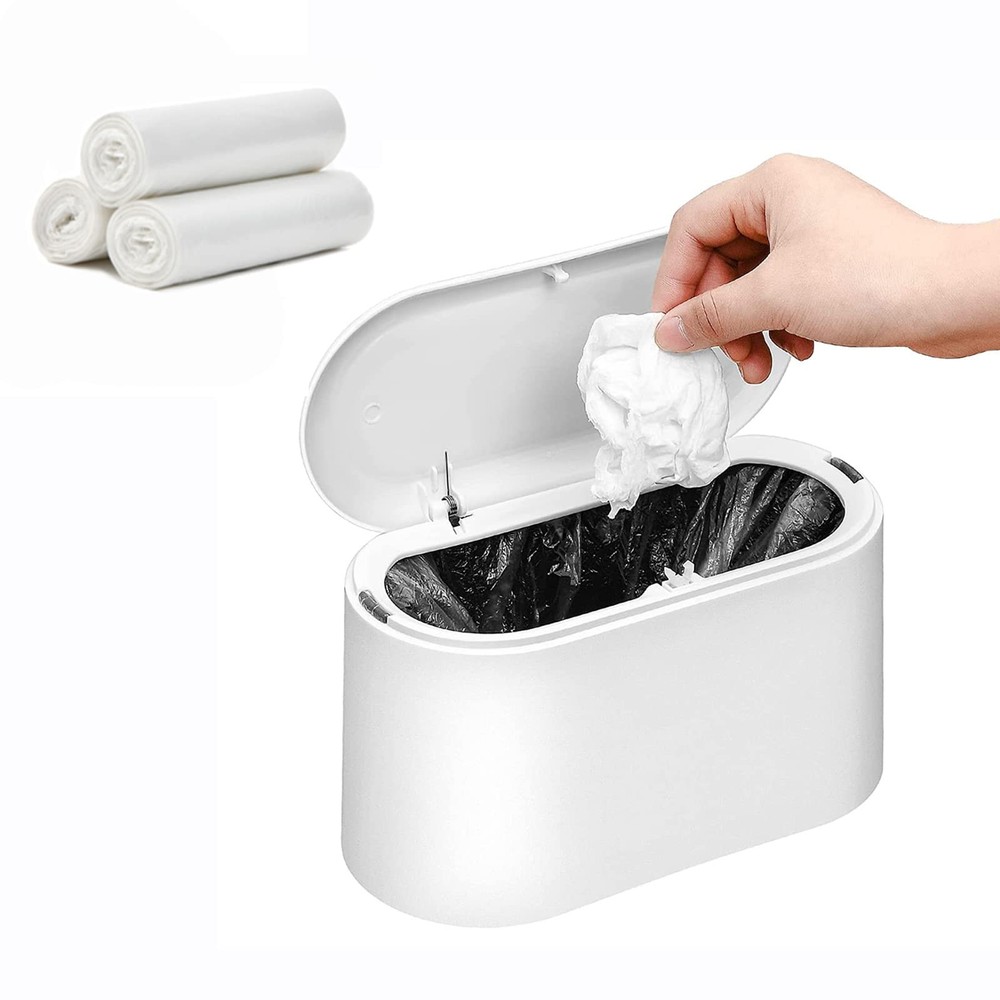 Compact Mini Trash Can with Lid for Desk or Countertop Waste Disposal