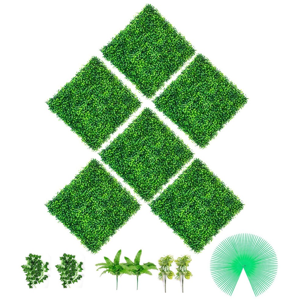 6PCS 20x20in Artificial Boxwood Hedge Wall Panels Privacy Grass Screen