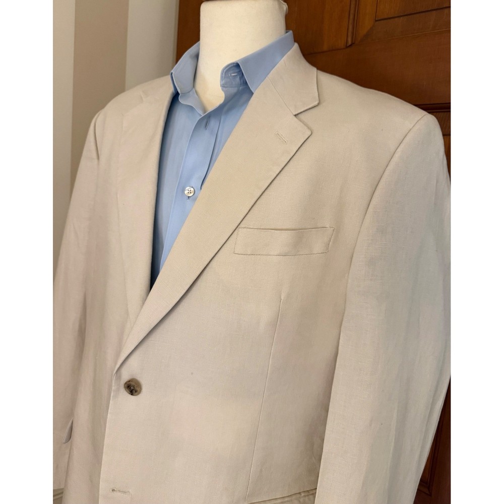 Alan Flusser 100% Linen Blazer Mens 44L Beige Two-Button Sport Coat Jacket
