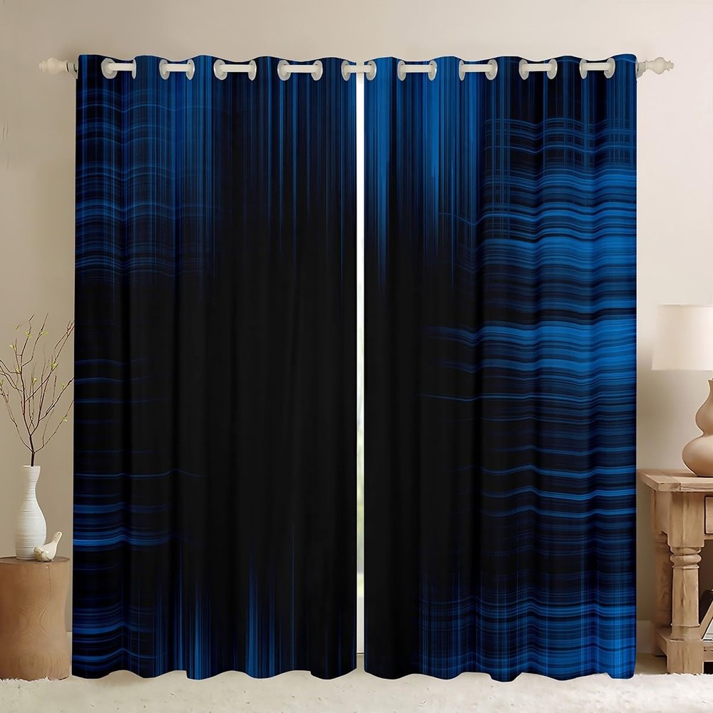 Blue and Black Blackout Curtains Abstract Graffiti Art Darkening Drapes Boys ...-image