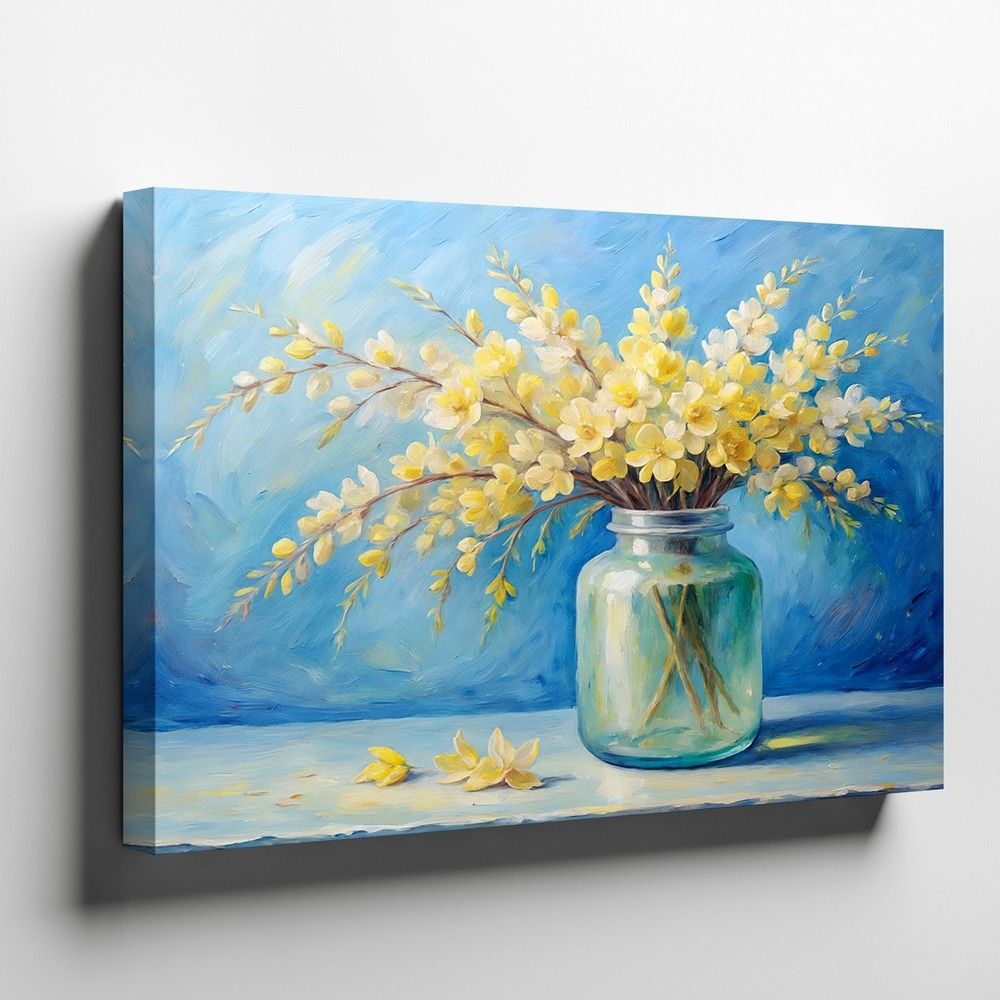 Yellow Flower Bouquet in Glass Vase Canvas Wall Art Floral Home Decor Print