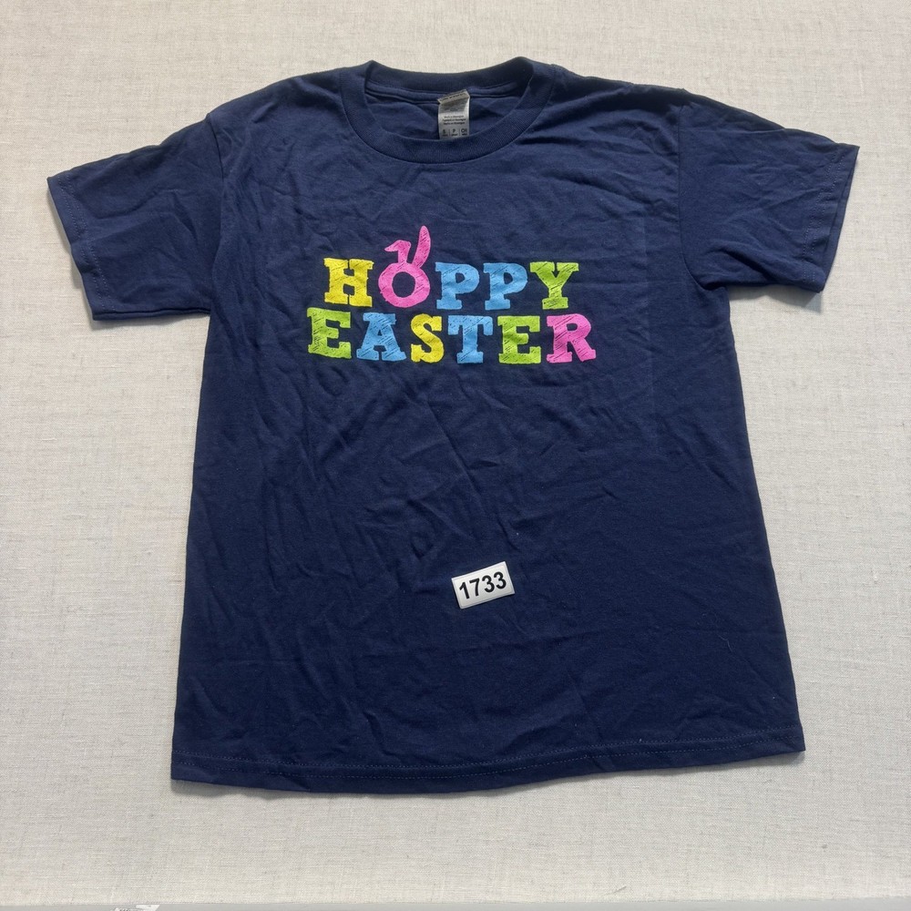 Gildan Hoppy Easter T-Shirt Youth Small Navy Blue New With Tags