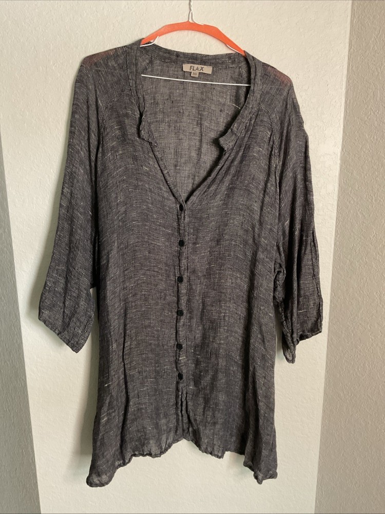 Flax Linen Lagenlook 3/4 Sleeve Button  Front Top Size 3G