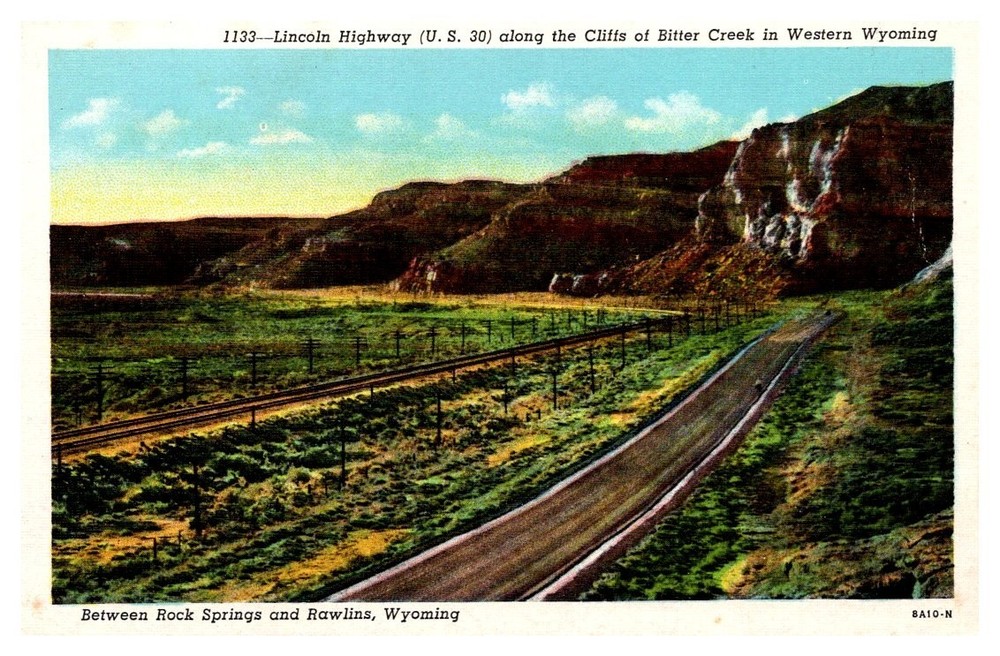 1940s Lincoln Highway Between Rock Springs & Rawlins Wyoming Vintage Postcard