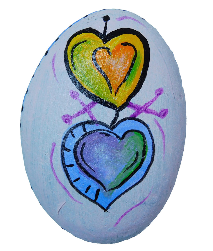 Hand painted rock Stone art with Hearts 2 sided painting for home or garden