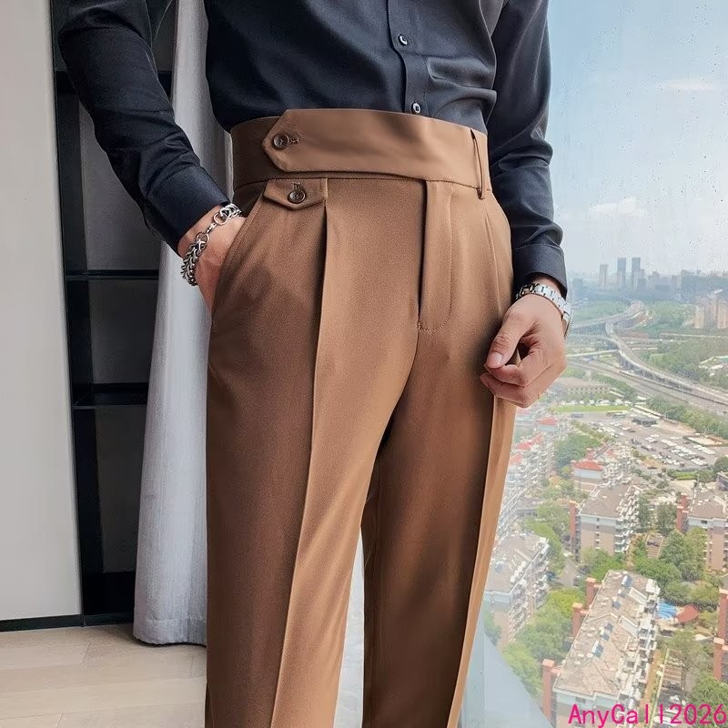 Men's Naples Pants High Waist Dress Pants Retro Casual Pleated Straight Trousers
