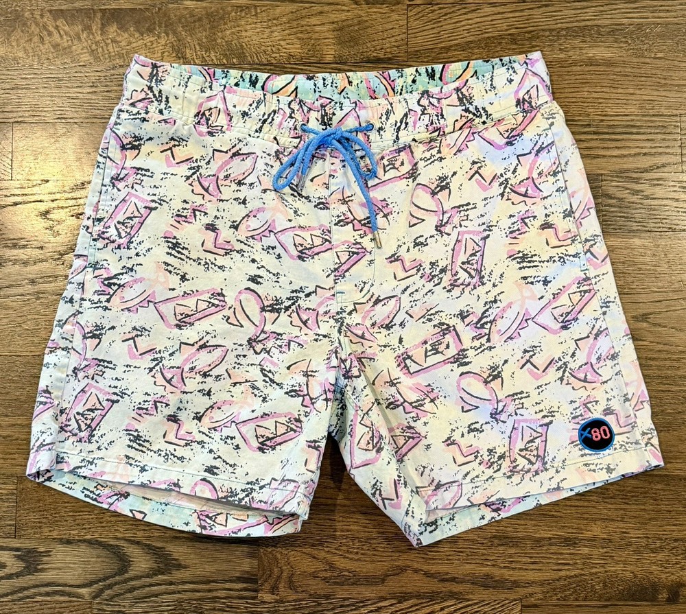 Extreme 80s Retro Graphic Print Shorts Pastel Abstract Cotton Drawstring S-image