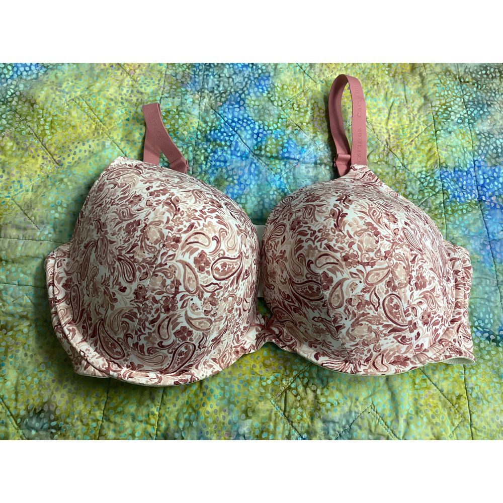 Cacique Pink Paisley Pattern Padded Underwire Bra Floral Print Design 42DDD (F)