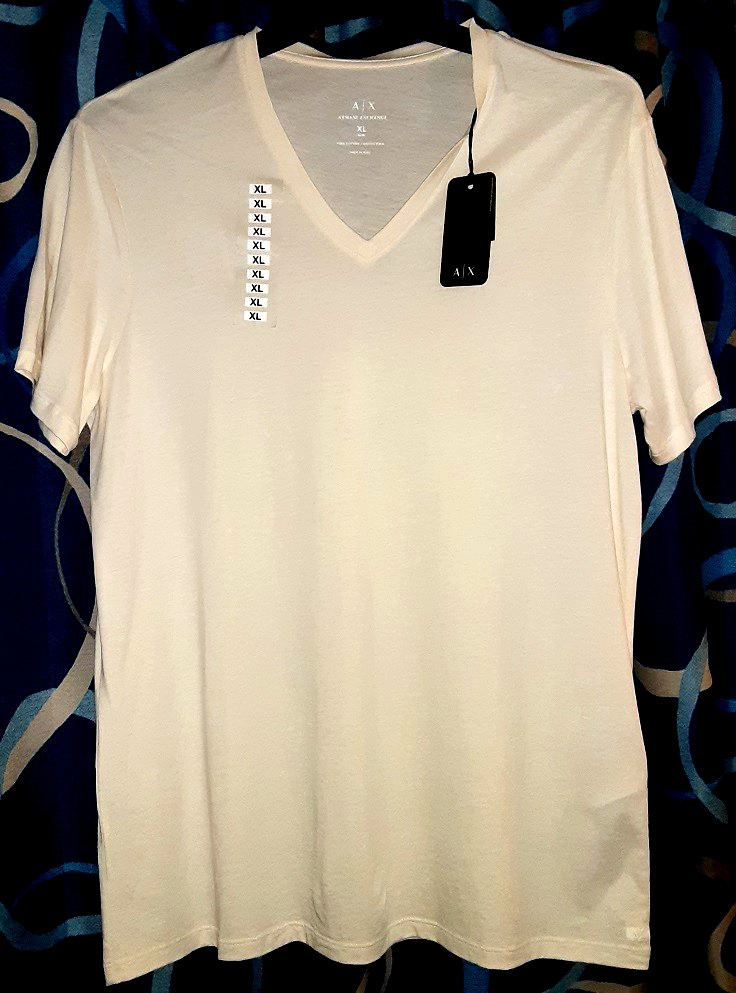 Mens Armani Exchange Slim Pima Cotton Beige V Neck  TShirt Size XL