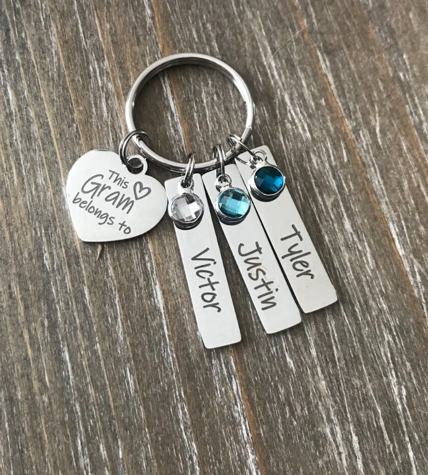 Gram Keychain personalized engraved name birthstone custom Grandma Gift