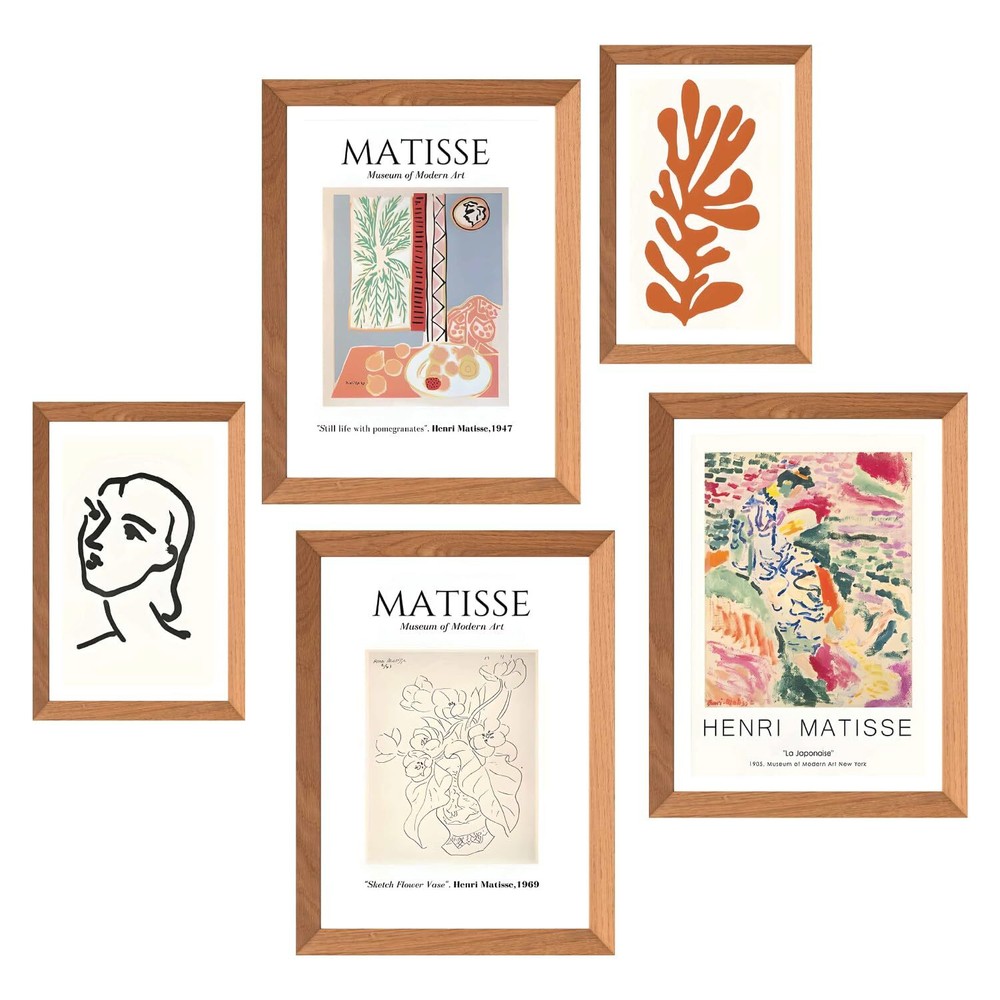 5 Piece of MDF Matisse Wall Decor Paintings Boho Style Vintage Eclectic Galle...