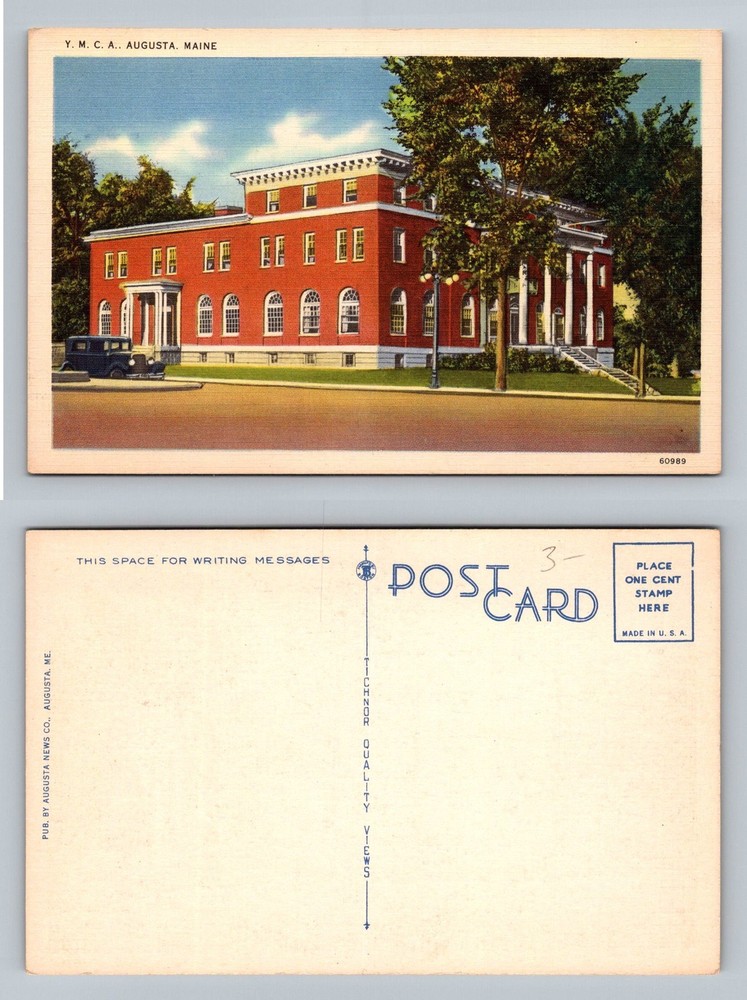 Augusta, ME-Maine, YMCA Red Brick Building Street View Vintage Postcard