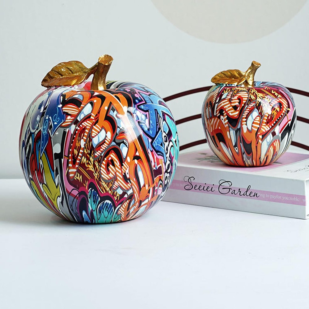 Colorful Fruit Figurines Graffiti Resin Sculptures Reusable Abstract Home Decor-image