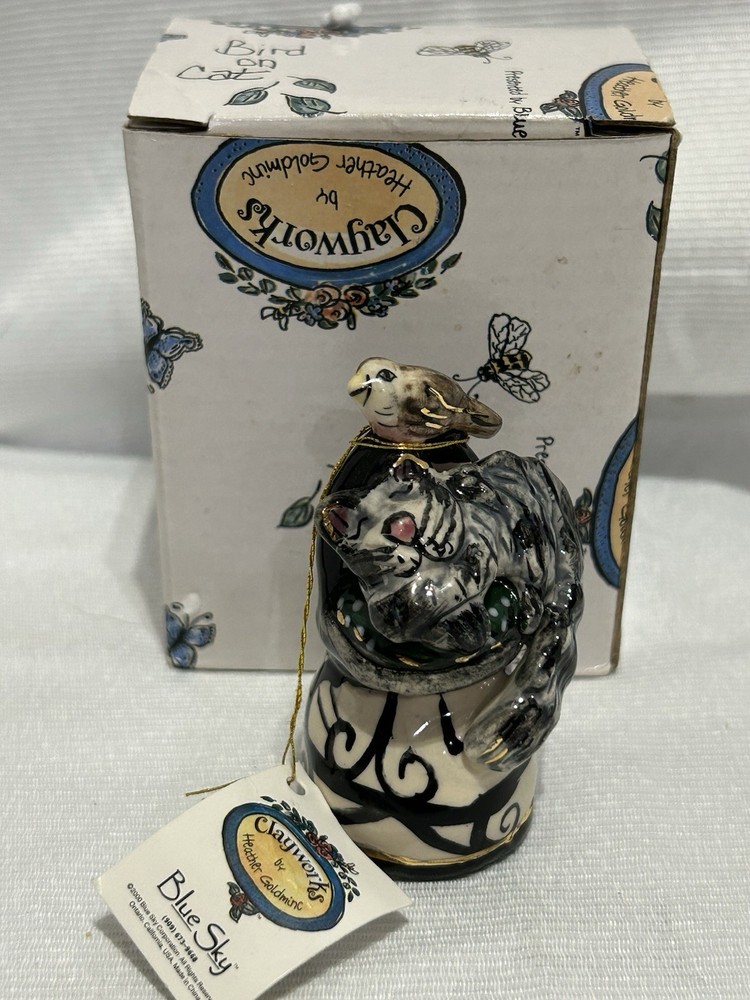 Blue Sky Clayworks Sleeping Cat w Bird Candle Snuffer NIB Goldminc