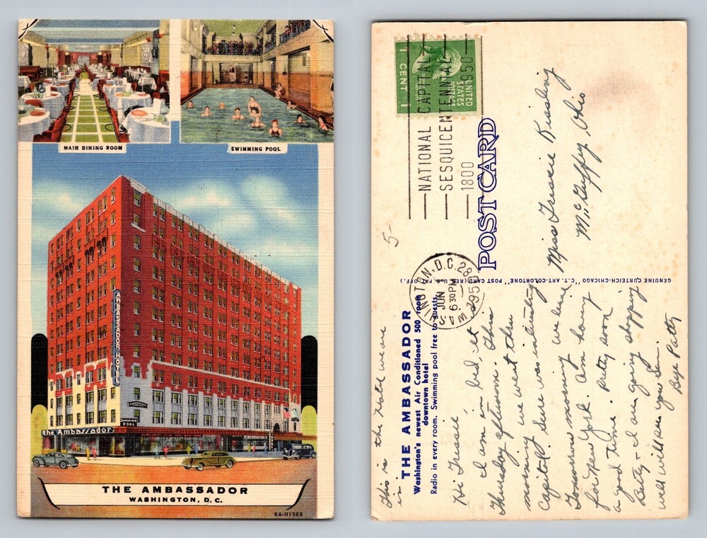 Washington DC-District of Columbia, Ambassador Hotel Pool Vintage c1950 Postcard