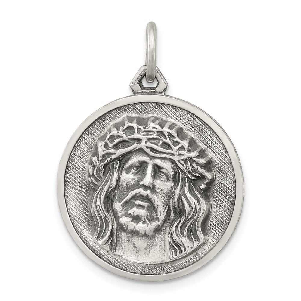 Sterling Silver Antiqued Ecce Homo Medal Pendant 3.64gm L-29 mm, W-21 mm