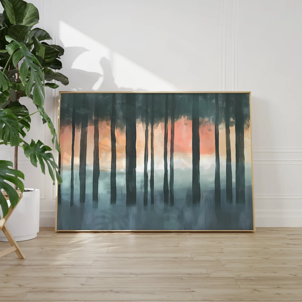 Dark Forest with Fog & Tall Trees Paint Poster Premium Quality Choose your Size