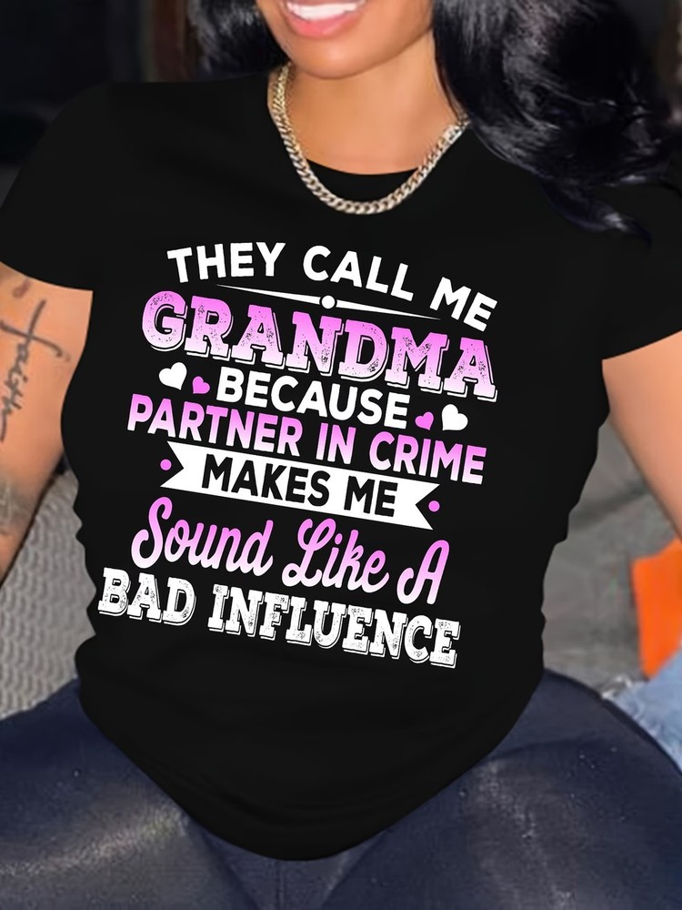 Grandma Print Crew Neck T-Shirt