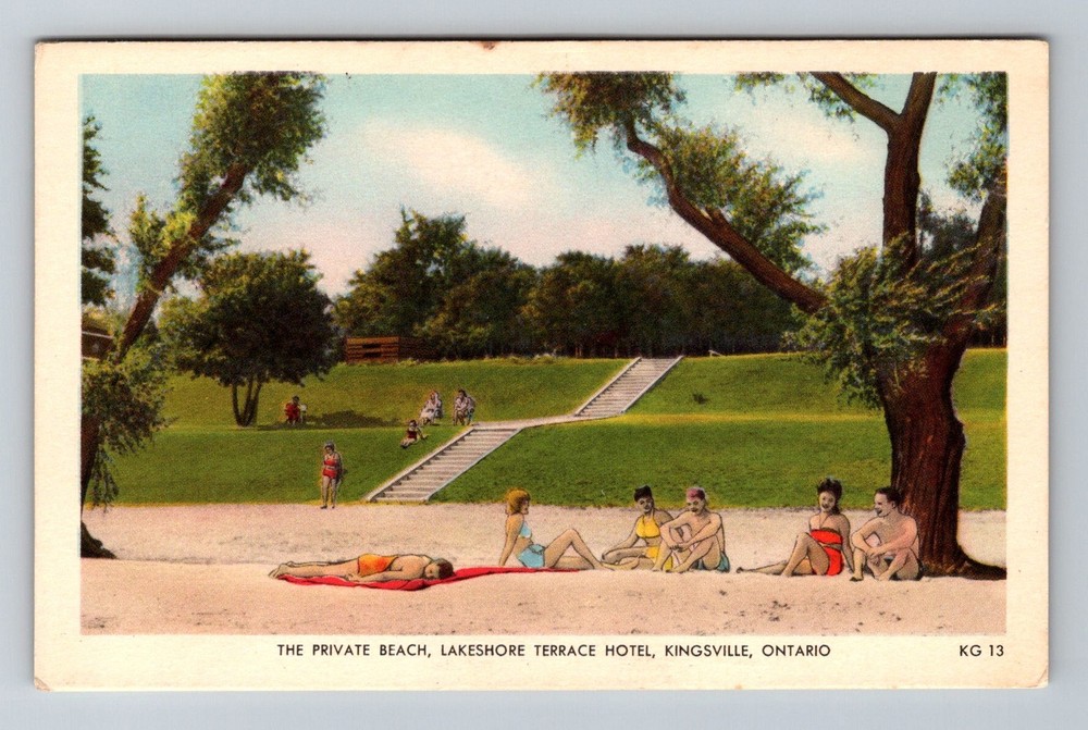 Canada- Ontario Kingston Lakeshore Terrace Hotel Beach Old Post Vintage Postcard