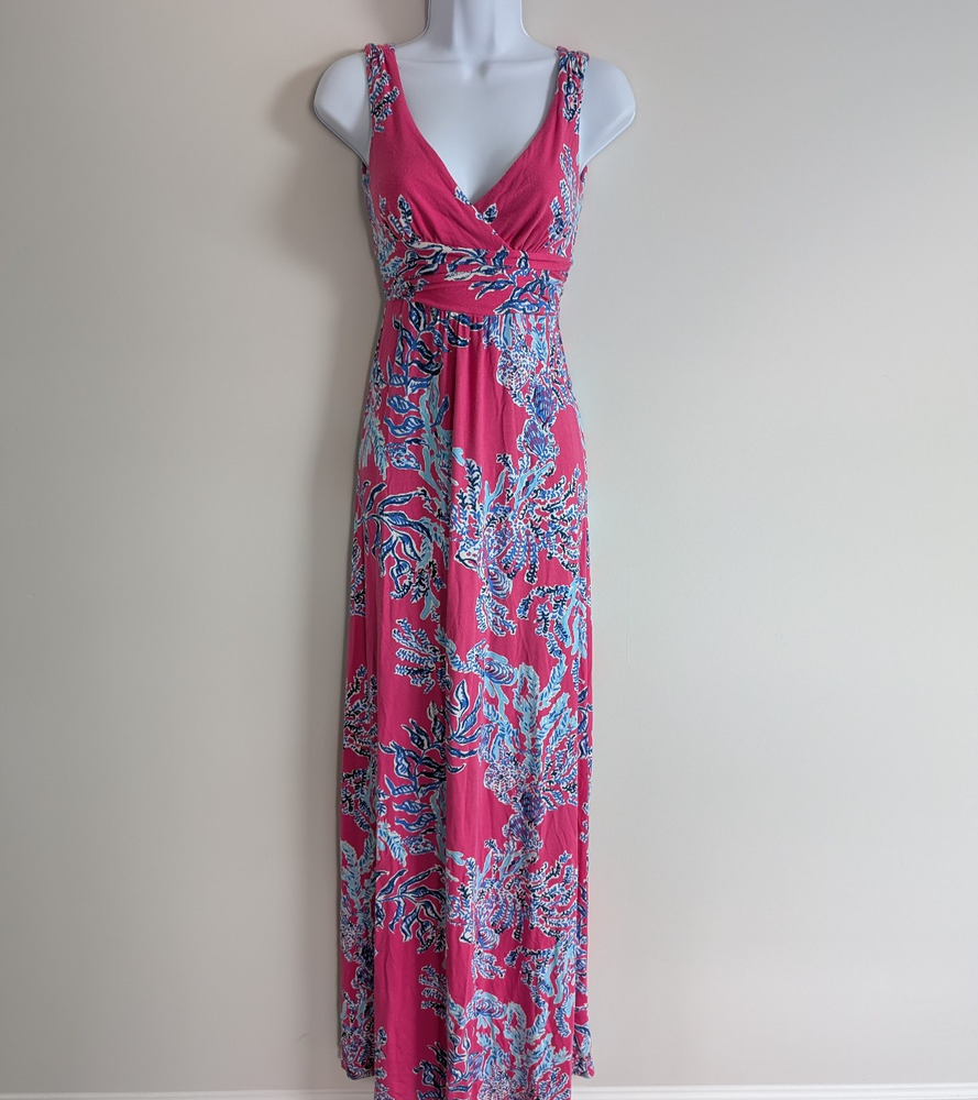 Lilly Pulitzer Sloane Maxi Dress Womens XS Capri Pink Coastal Tropical Resort