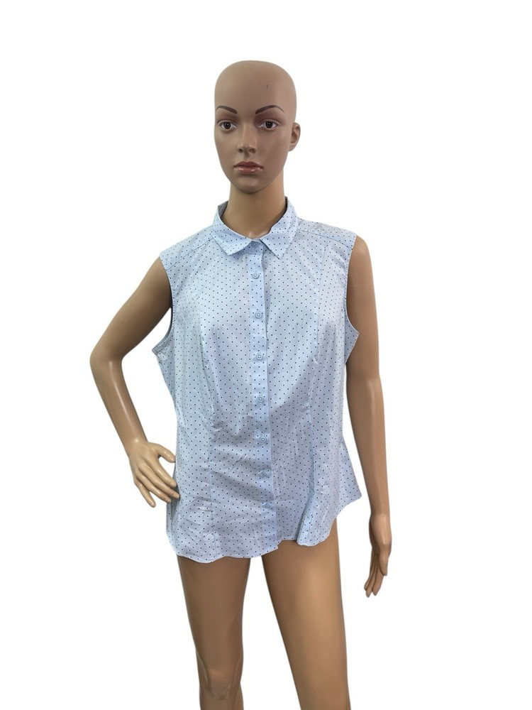 M&S Collection Mark And Spencer Women’s Size 10 Button Up Top Blue Polka Dots