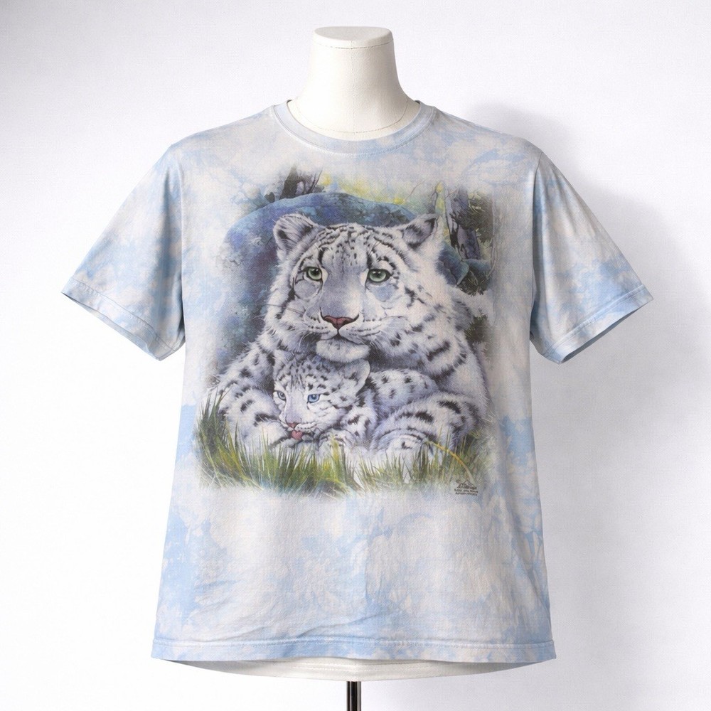 VINTAGE The Mountain T-Shirt XL Nature AOP Art Graphic White Tiger Tie Dye Y2K