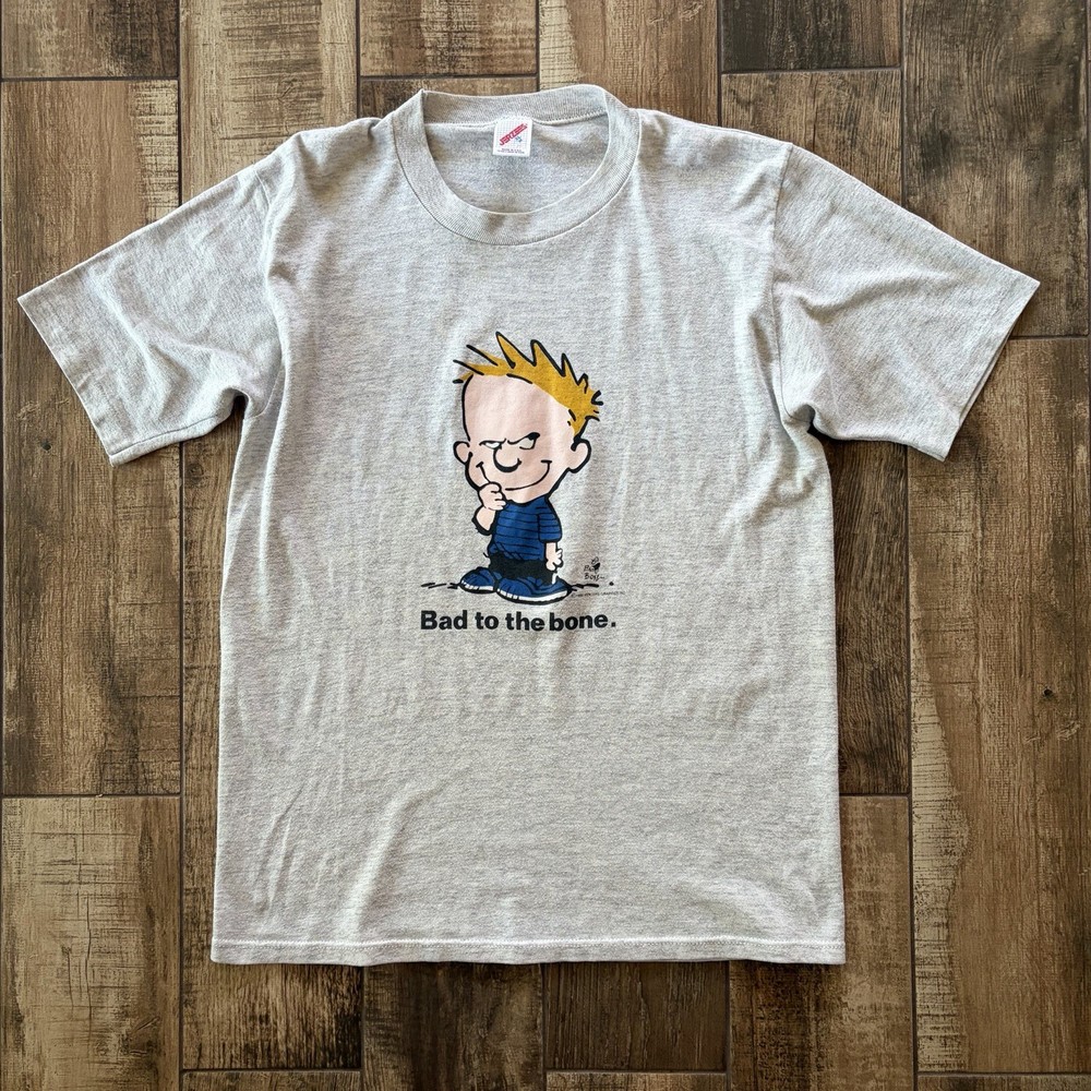 1990 Vintage Calvin and Hobbes Bad to The Bone Shirt 90s Size XL Cartoon Tee